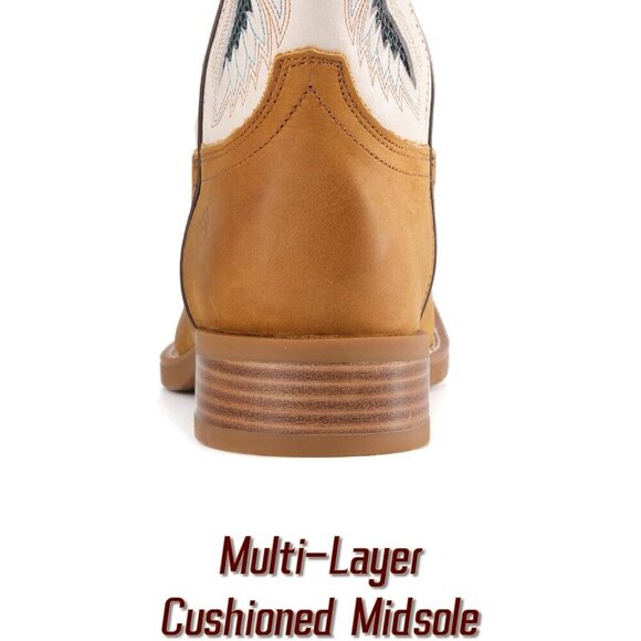 Men’s Tan White Square Toe Leather Boots Durable 10-inch Pull-on Wellington Boot main image 6